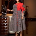 thumbnail image 1 of AURA Plus Size Printed Patchwork A Line Midi Dress Round Neck 3 4 Sleeve High Waist Elegant Work Dress, 1 of 10