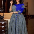 thumbnail image 1 of AURA Plus Size Printed Patchwork A Line Midi Dress Round Neck 3 4 Sleeve High Waist Elegant Work Dress, 1 of 10
