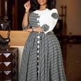 thumbnail image 1 of AURA Plus Size Printed Patchwork A Line Midi Dress Round Neck 3 4 Sleeve High Waist Elegant Work Dress, 1 of 9