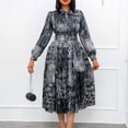 thumbnail image 1 of AURA Plus Size Printed Swing Midi Dress Long Sleeve Polo Collar High Waist Belted Banquet Spring Fall Dress, 1 of 10