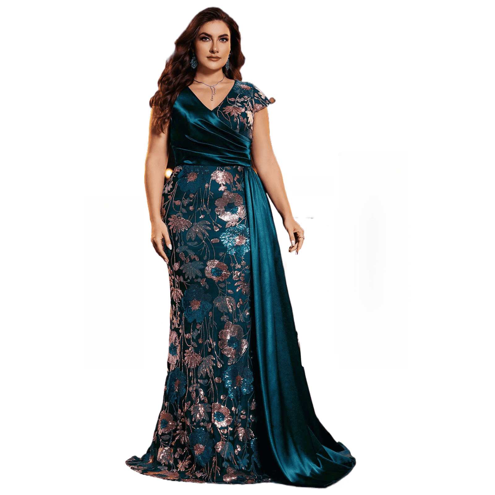 AURA Plus Size Sequin Deep V Neck Evening Gown Elegant Fitted Cocktail — free download