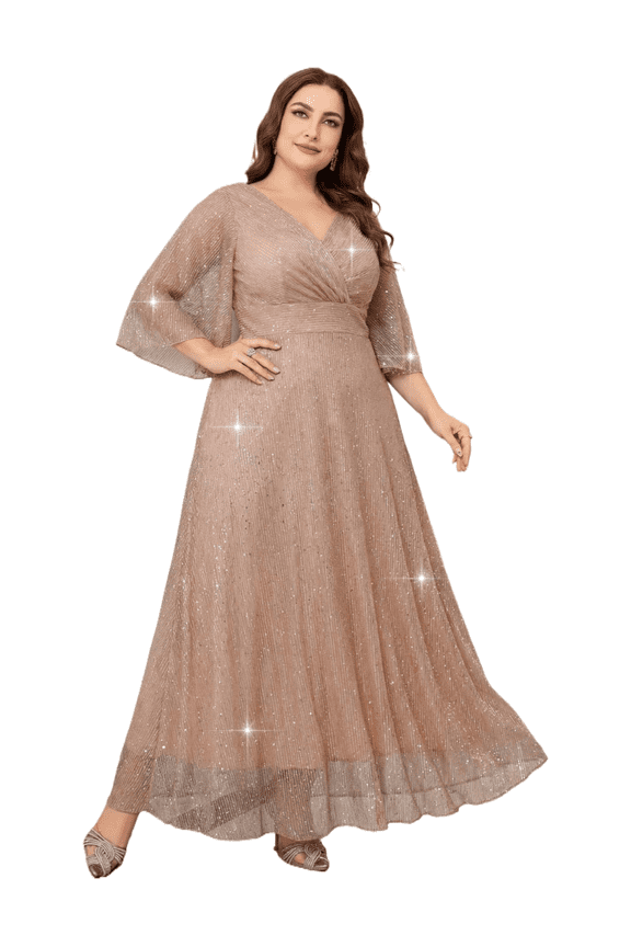 Plus Size Sequin Maxi Dress Elegant Bridesmaid Gown 0XL-4XL Evening Party Dress