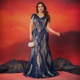 thumbnail image 1 of AURA Plus Size Sequin V Neck Evening Gown Short Sleeve Elegant Formal Cocktail Party Maxi Dress for Women, 1 of 2