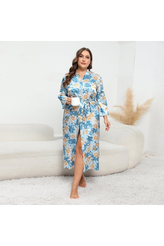 Plus Size Silk Feel Leopard Nightgown Long Sleeve Home Dress Soft Four Season Lounge Wear 2XL 5XL