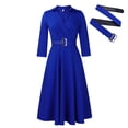 thumbnail image 1 of AURA Plus Size Spring Elegant Lapel High Waist A Line Maxi Dress Long Sleeve Puff Sleeve African Work Dress with Belt, 1 of 9