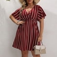 thumbnail image 1 of AURA Plus Size Striped V Neck Midi Dress Ruffle Sleeve High Waist Casual Boho Work Summer Dress for Women, 1 of 8