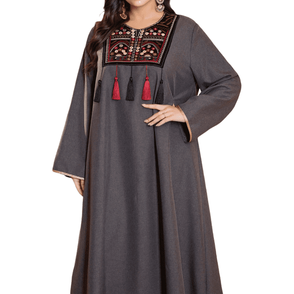 AURA Plus Size Summer Maxi Dress Loose A Line Embroidered Long Sleeve Modest Dress