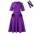 thumbnail image 1 of AURA Plus Size Summer V Neck A Line Midi Dress High Waist Short Sleeve Elegant African Work Dress with Belt, 1 of 10