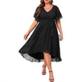 thumbnail image 1 of AURA Plus Size V Neck Chiffon Midi Dress Cross Strap Tie Waist Ruffle Hem A Line Short Sleeve Elegant Party Dress, 1 of 3