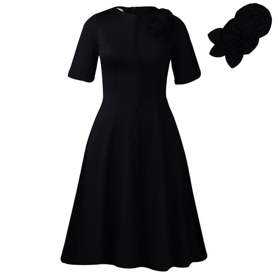 AURA Plus Size Women 2026 Summer Round Neck High Waist Elegant A Line Midi Dress