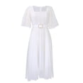 thumbnail image 1 of AURA Plus Size Women 2026 Summer Square Neck Chiffon Splicing Beaded A Line Midi Dress with Belt, 1 of 9