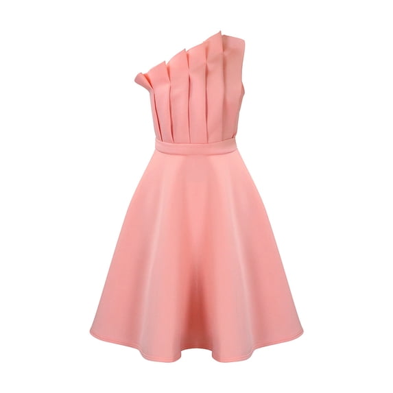 AURA Plus Size Women Off Shoulder High Waist Pleated A Line Midi Banquet Party Dress