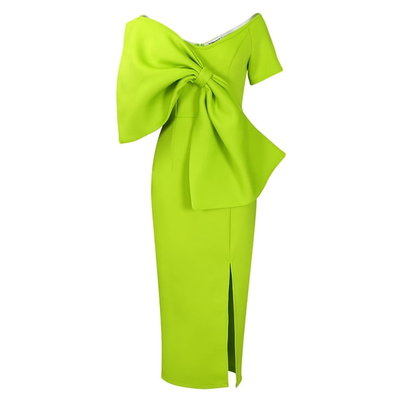AURA Plus Size Women Sexy V Neck Big Bow High Waist Split Maxi Party Dress Elegant Bodycon Evening Gown