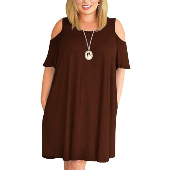AURA Plus Size Women Summer A Line Dress Loose Round Neck Off Shoulder Casual Dress L 9XL