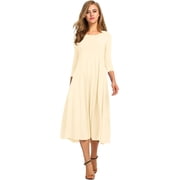 knee length dresses for ladies Berylove Women Ivory Midi Work Dress 3/4 Sleeve V Neck Sheath Semi Formal Dress, Ivory / US22W main image 0