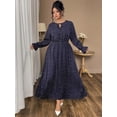 thumbnail image 1 of AURA Plus Size Women’s Dress Polka Dot Chiffon Long Sleeve Office Wear 0XL–4XL, 1 of 7