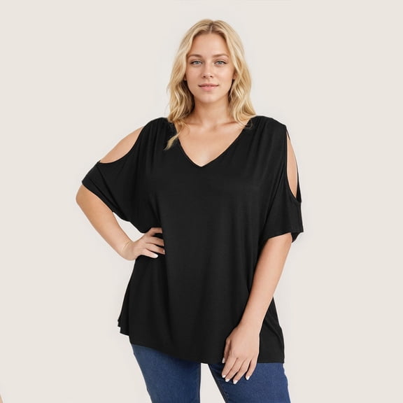 AURA Plus Size Womens T Shirt V Neck Short Sleeve A Line Fit
