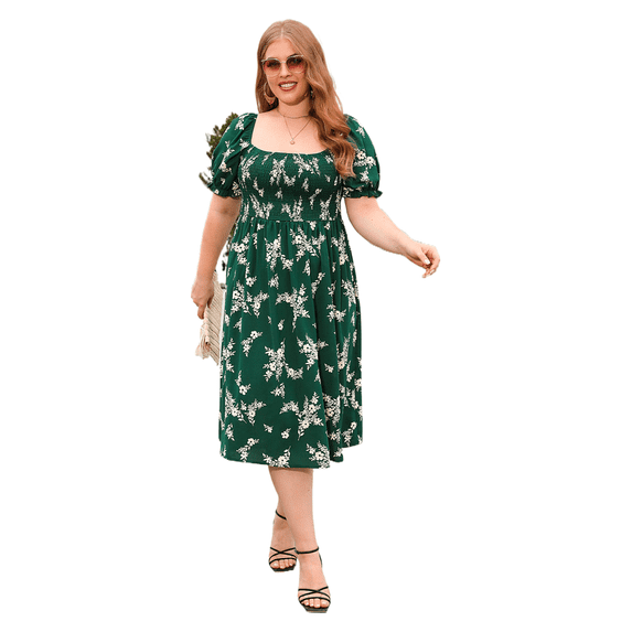 AURA Plus Size XL 4XL Boho Maxi Dress Women Square Neck A Line Summer Vacation Dress