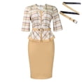 thumbnail image 1 of AURA Plus Women Elegant High Waist Pencil Dress V Neck Printed Midi Bodycon Office Work Dress with Belt, 1 of 8