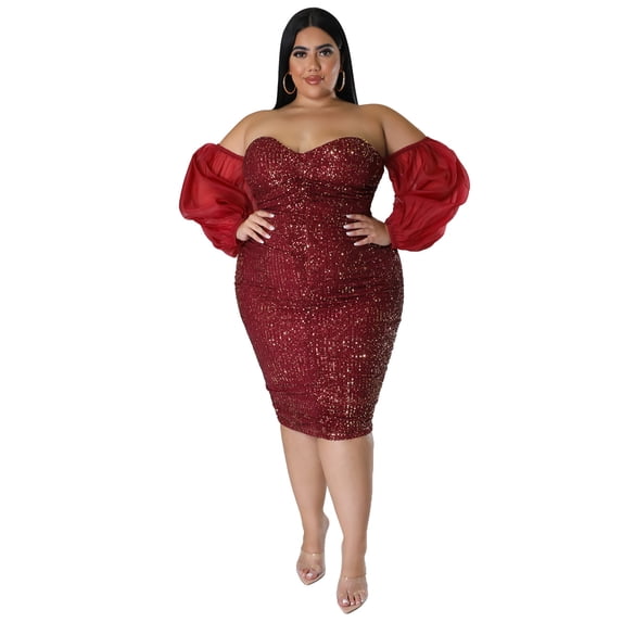 AURA Sequin Bodycon Dress Women Long Sleeve Sexy Party Club Evening Dress