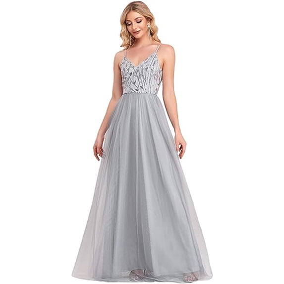 AURA Women Elegant Evening Dress Long Formal Gown Spaghetti Strap Slim Fit Party Dress