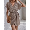 thumbnail image 1 of AURA Women Floral Midi Dress V Neck Tie Waist Summer Short Sleeve Elegant Casual Dress, 1 of 7