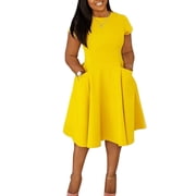 AURA Women Plus Size A Line Midi Dress Casual Short Sleeve Pocket Summer Dress