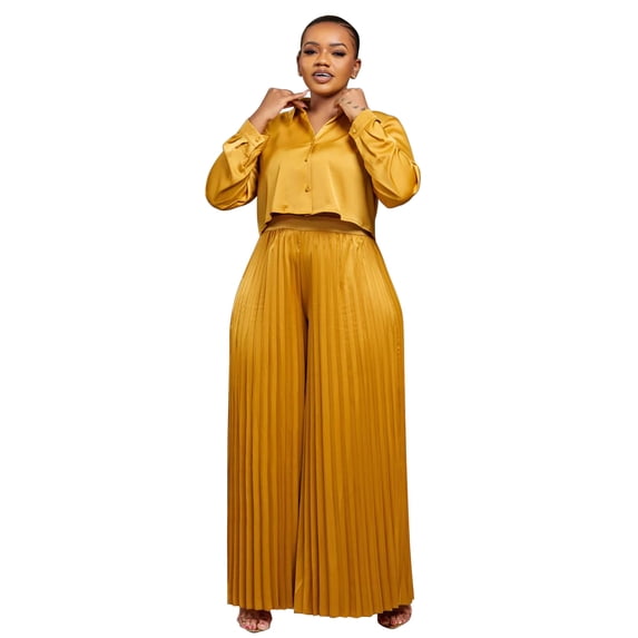 AURA Women Plus Size Fall Outfit 2 Piece Set Casual Shirt Wide Leg Pants Elegant