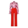 thumbnail image 1 of AURA Women Plus Size Floral Printed Two Piece Set Long Sleeve Shirt Wide Leg Pants Autumn Winter Outfit, 1 of 6