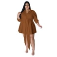 thumbnail image 1 of AURA Women Plus Size Lace Shirt Dress Sexy Solid Color Mini Dress 3 4 Sleeve Irregular Hem, 1 of 7