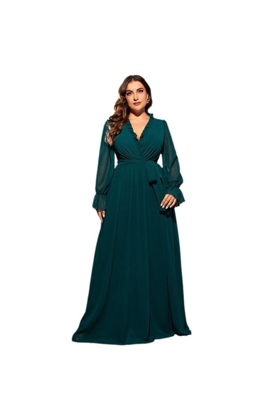 Women Plus Size Long Chiffon Dress Deep V Neck Evening Maxi Beach Dress 0XL 4XL