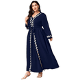 thumbnail image 1 of AURA Women Plus Size Muslim Long Sleeve Maxi Dress Elegant Lace Patchwork Belt Dress, 1 of 10