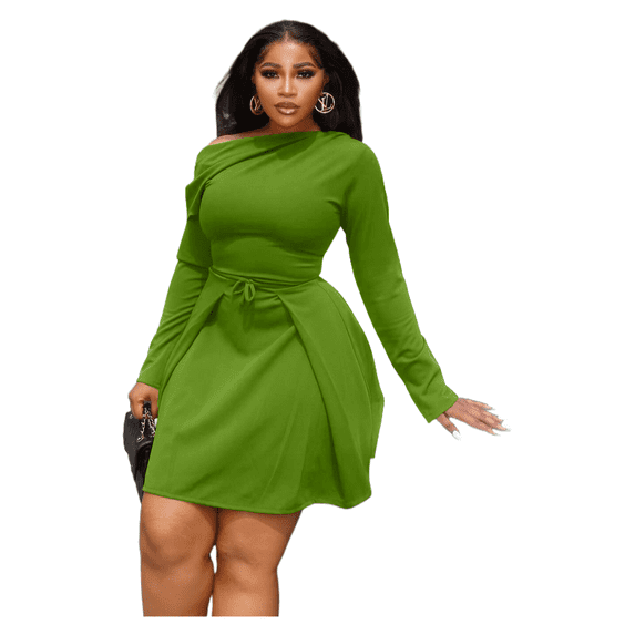 AURA Women Plus Size Off Shoulder A Line Summer Dress High Waist Slim Fit Casual Vacation Dress