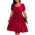 thumbnail image 1 of AURA Women Plus Size Polka Dot Square Neck Midi Dress A Line Elegant Retro L 4XL, 1 of 6