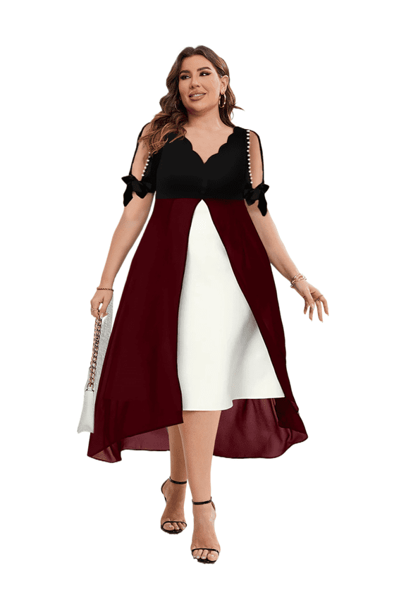 Women Plus Size V Neck Asymmetrical Maxi Dress Short Sleeve S-5XL