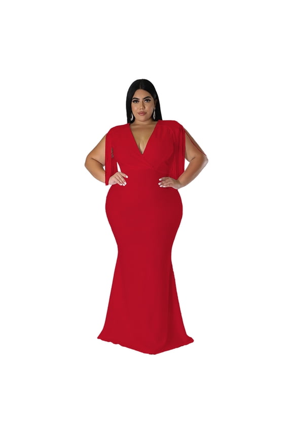 Women Plus Size V Neck Bodycon Maxi Dress Sleeveless Elegant Party Dress