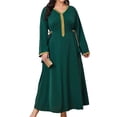 thumbnail image 1 of AURA Women Plus Size V Neck Elegant Maxi Dress Long Sleeve Waist Tie Modest Formal Dress, 1 of 8