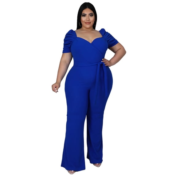 AURA Women Plus Size Wide Leg Jumpsuit High Waist Loose Fit Casual Summer Outfit