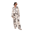 thumbnail image 1 of AURA Women Satin 2 Piece Outfit Printed Long Sleeve Top and Pants, Loose Casual Set S-XXXL, 1 of 8