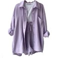 thumbnail image 1 of AURA Women Two Piece Outfit Long Sleeve Shirt Drawstring Shorts Casual Set, 1 of 5