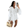 thumbnail image 1 of AURA Women V Neck Lace Long Sleeve Dress Loose Fit Casual Elegant Fall Mini Dress, 1 of 7