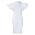 thumbnail image 1 of AURA Women’s Beaded Bodycon Midi Dress Ruffle Short Sleeves Half High Neck Zipper Solid Color S-5XL, 1 of 8
