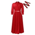 thumbnail image 1 of AURA Women’s Midi Dress V Neck High Waist A Line Three Quarter Sleeve With Belt S XXXL, 1 of 7