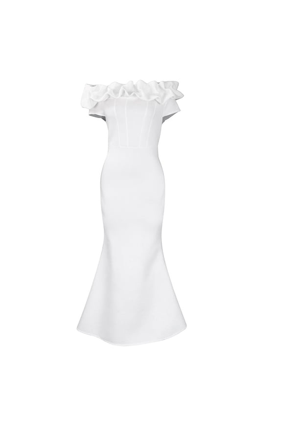 Women's Off Shoulder Mermaid Maxi Dress Solid Color Pleated High Waist S-XXXL