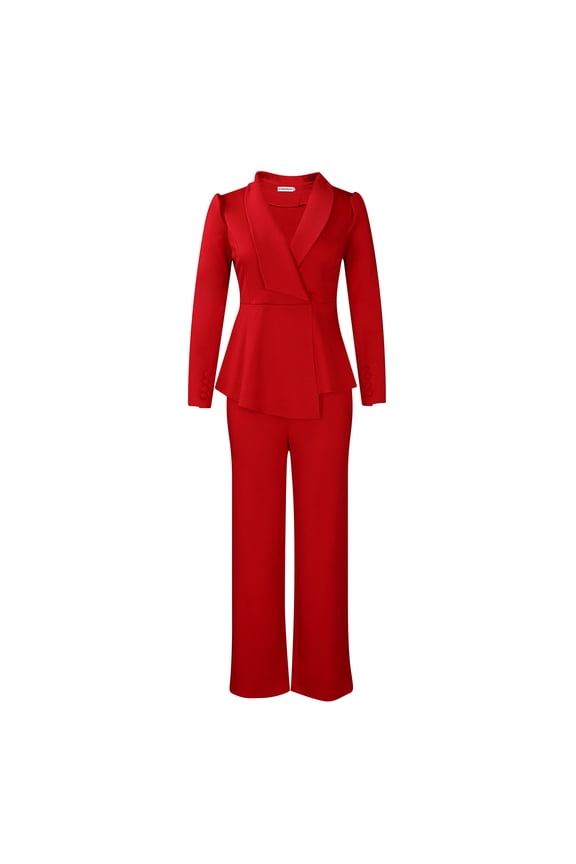 Women’s Pants Suit Set Ruffled Long Sleeve Top Wide Leg Long Pants Solid Color S XXXL