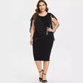 thumbnail image 1 of AURA Women's Plus Size Chiffon Ruffle Flattering Cape Sleeve Bodycon Pencil Dress, 1 of 4