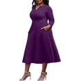 thumbnail image 1 of AURA Women's Plus Size Stretchy Flared Wrap Dress Casual Wedding Guest Midi Dresses V Neck 3/4 Sleeve A-Line Swing Dress, 1 of 6