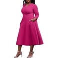 thumbnail image 1 of AURA Women's Plus Size Stretchy Flared Wrap Dress Casual Wedding Guest Midi Dresses V Neck 3/4 Sleeve A-Line Swing Dress, 1 of 6