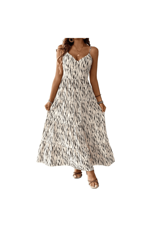 Women’s Plus Size Striped Knit Maxi Dress V Neck Backless High Waist A Line Beach Vacation Sundress
