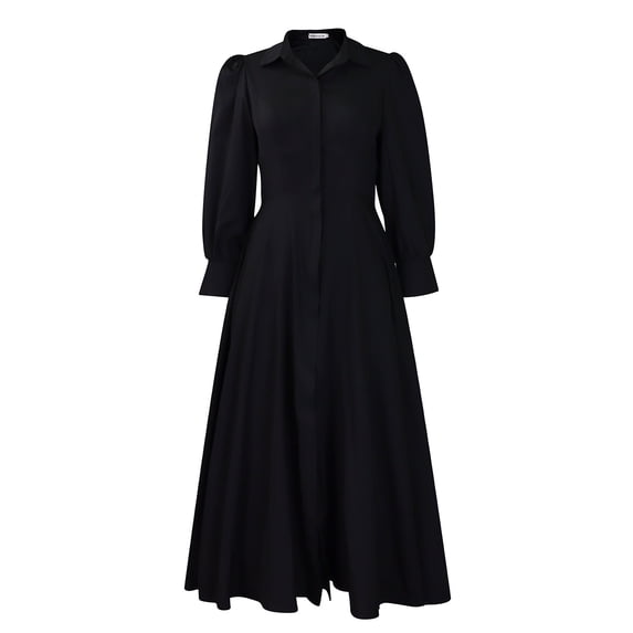 AURA Women’s Shirt Dress Turn Down Collar Puff Sleeve Long Sleeve Solid Color S XXXL